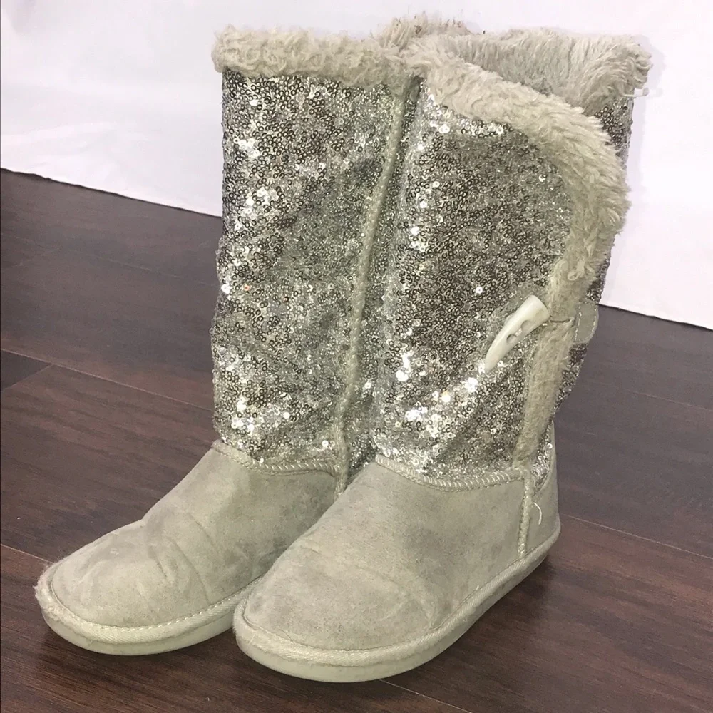 {Justice} Sequin Faux Fur Lined Boots